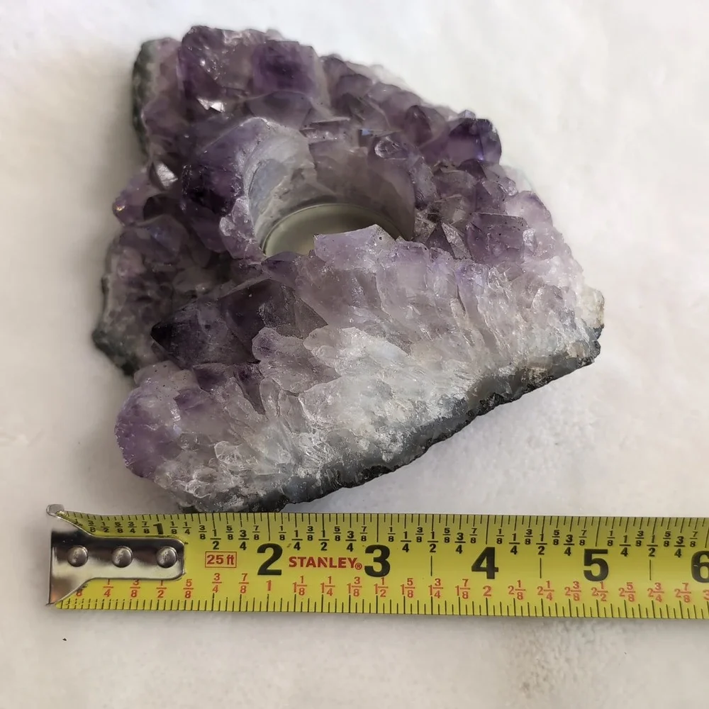 Amethyst Crystal Candle Holder Purple Raw Geode Cluster - Picture 7 of 16